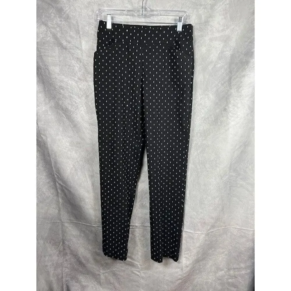 Talbots Pull On Viscose Straight Leg Black with White Embroidered Pants Sz 4 - Picture 2 of 7